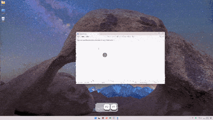 Click-through demo: draw on screen, press X, then select text in the app below while annotations remain visible